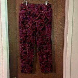 Anthropologie Floral Velvet Slim Pants in Red and Purple